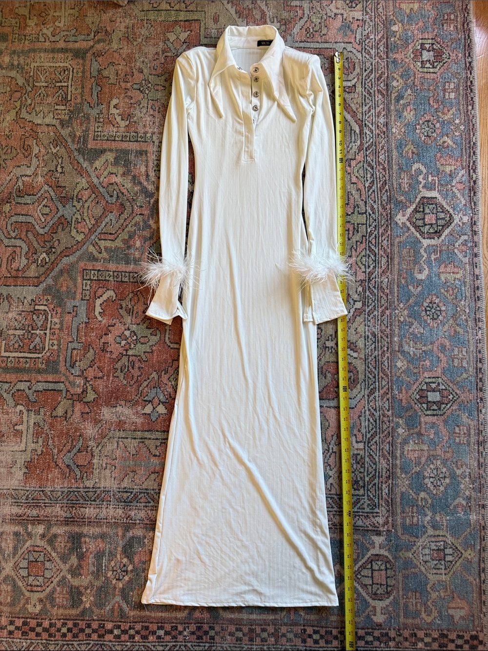 Women’s Cream Maxi Dress with Feather Cuff Detail
